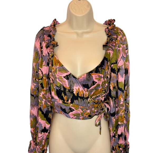 Cleobella Leighton Floral Wrap Crop Top with Puff Sleeves & Tie Details - Size S - Picture 4 of 9